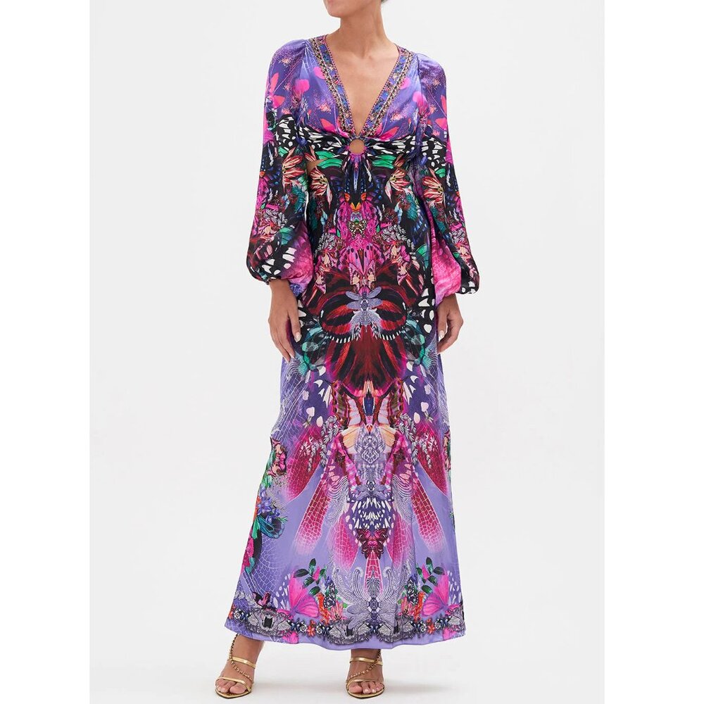 Camilla Purple & Pink Floral-Print Silk Maxi Dress